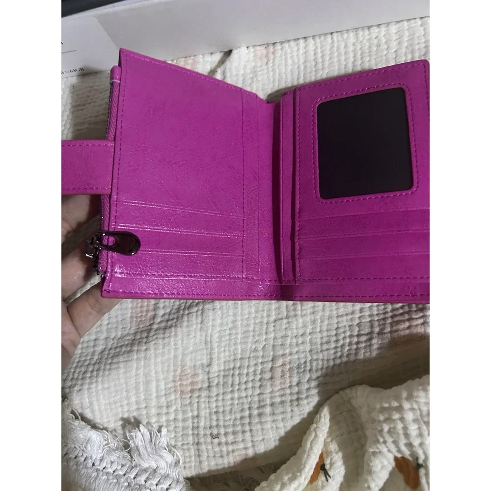 Bveyzi Women RFID Blocking‎ Security Double Zip-around  Phone Wallet Hot Pink